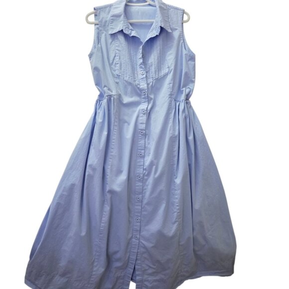 MAYE Periwinkle Blue Cotton Shirtdress Sleeveless Pintuck Midi Dress | Medium - Picture 1 of 6